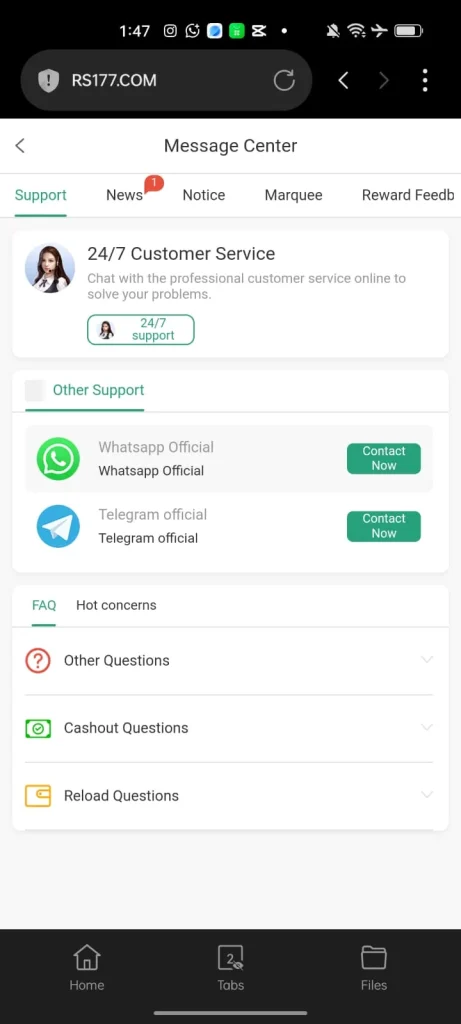 RS177 Game Help line